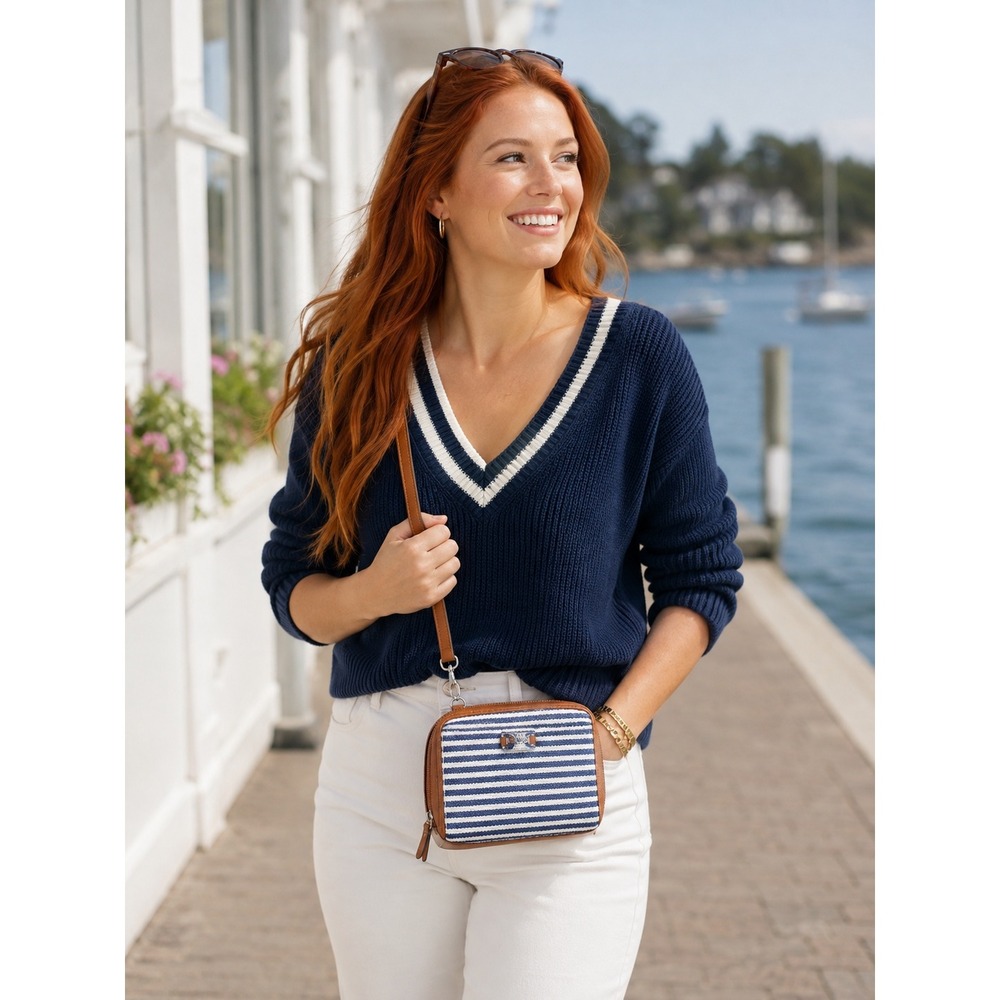 Nautical Striped Crossbody Bag Small Blue White CC Slots Travel Vacation